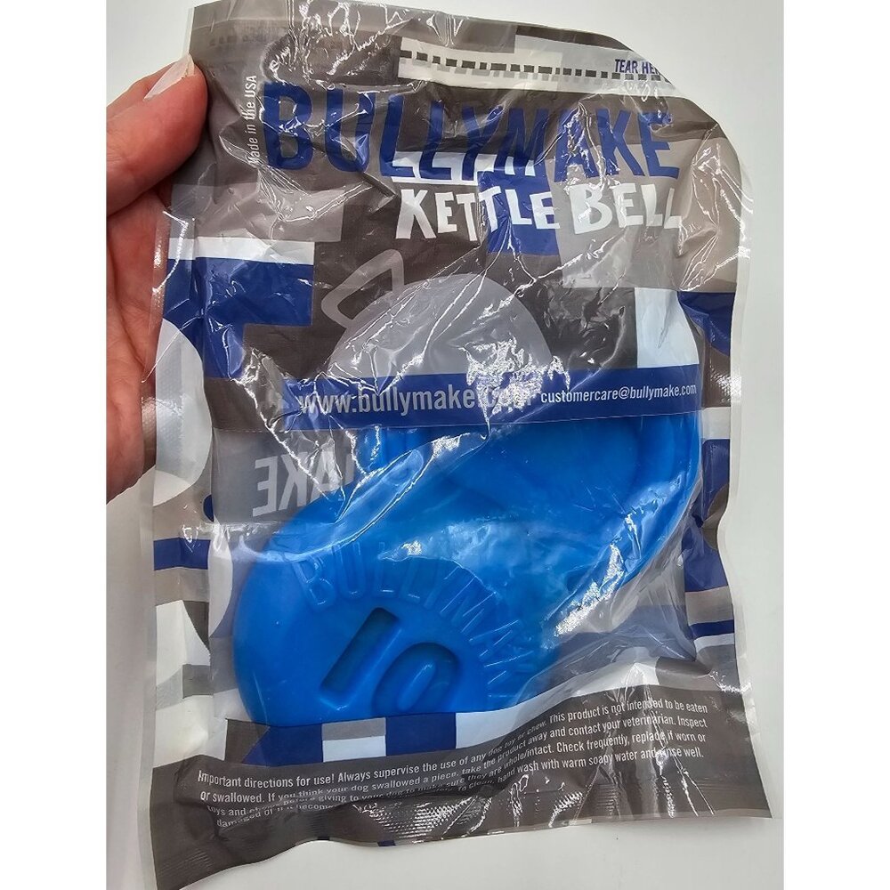 NIB Bullymake Durable Tough Chewer Dog Toy Kettle Bell Shape Blue Made In USA